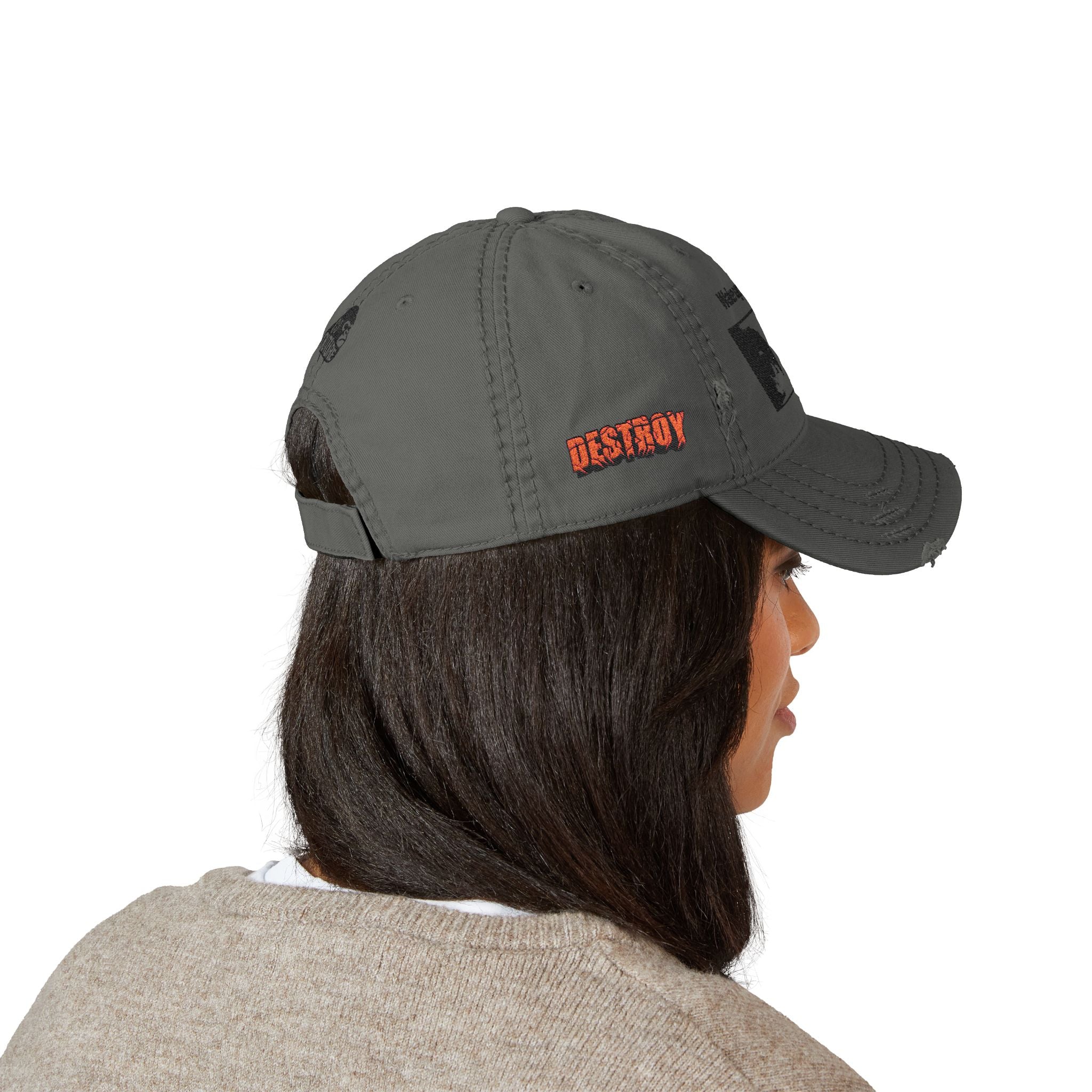 Distressed Embroidered Dad Hat — 'Wake up to reality' Eyes Cap