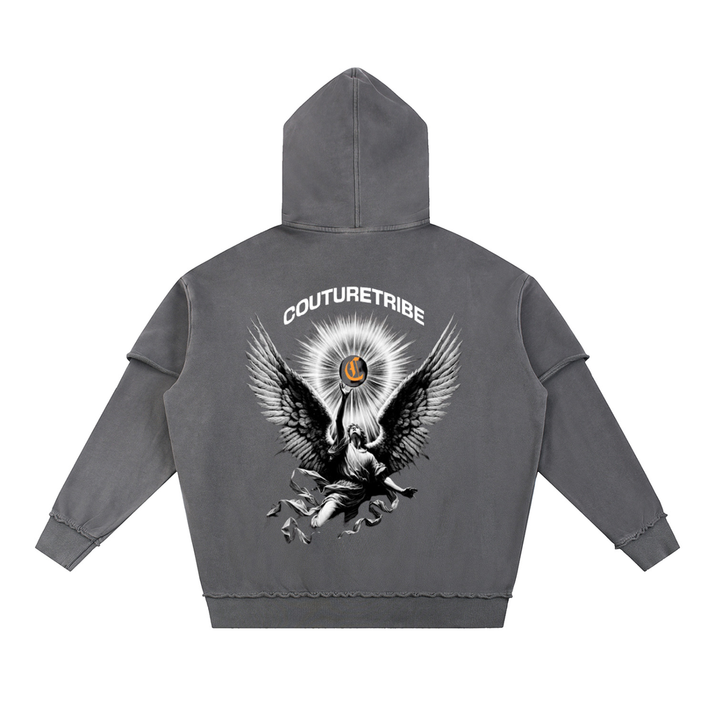 Snow Washed Raw Edge Double Layered Hoodie