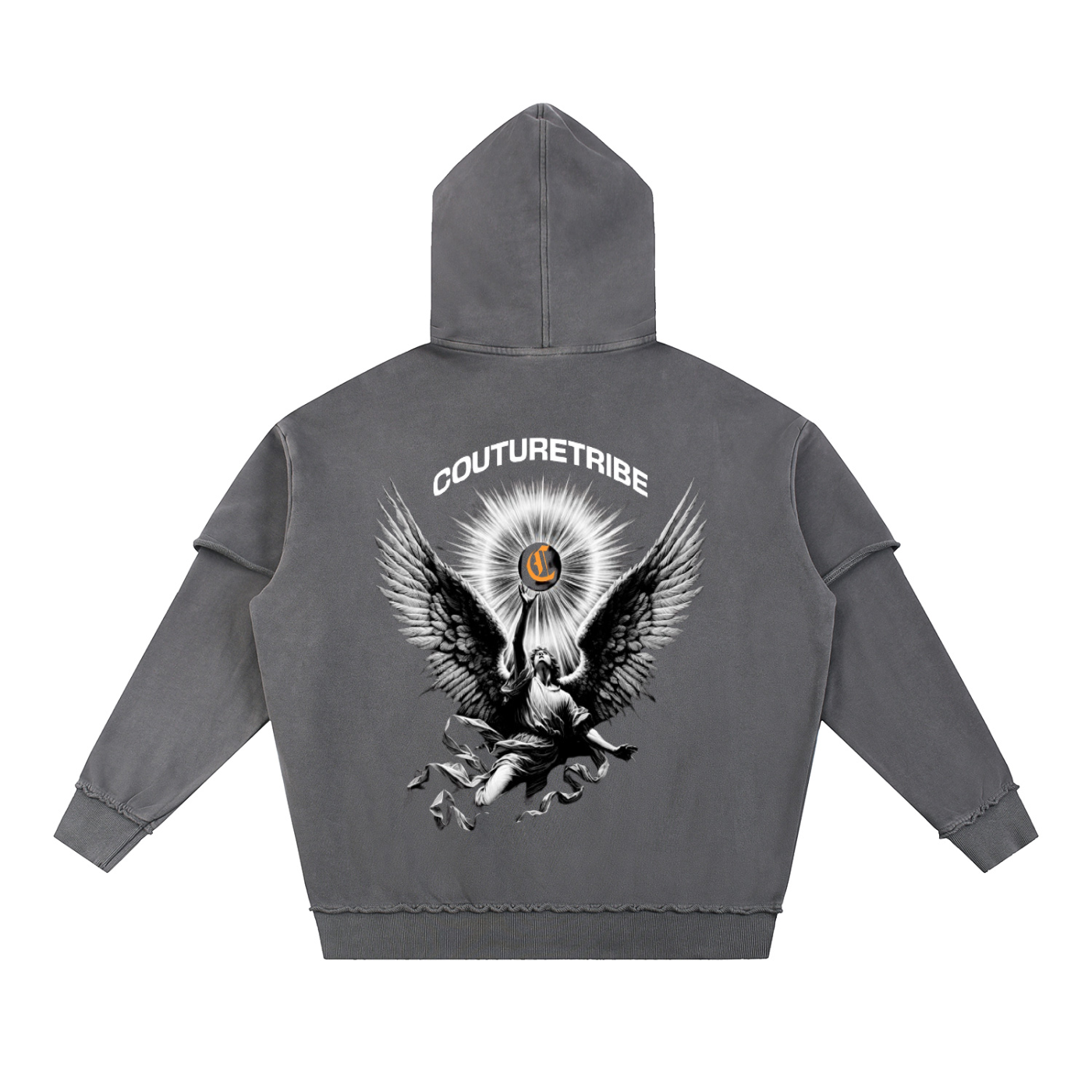 Snow Washed Raw Edge Double Layered Hoodie