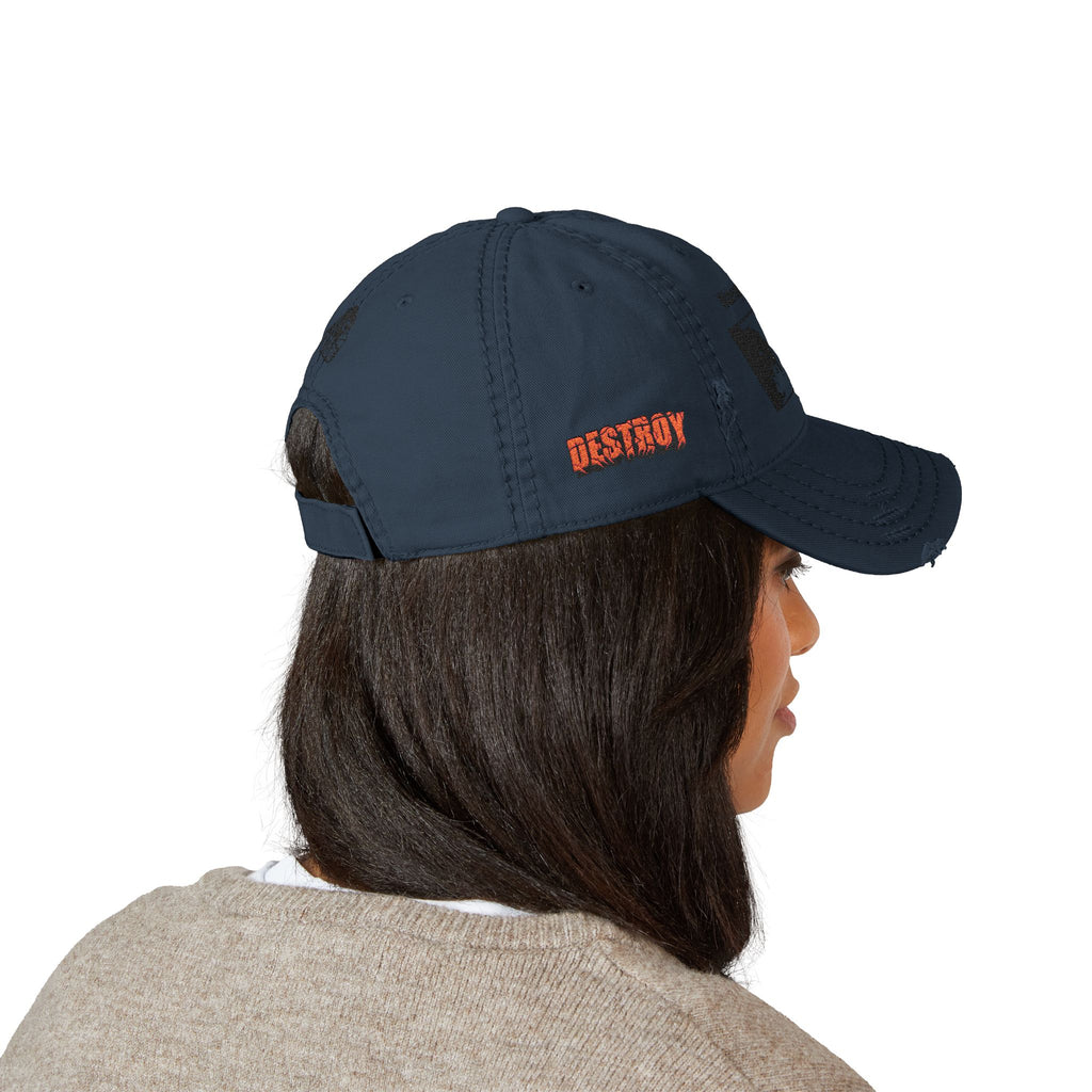 Distressed Embroidered Dad Hat — 'Wake up to reality' Eyes Cap