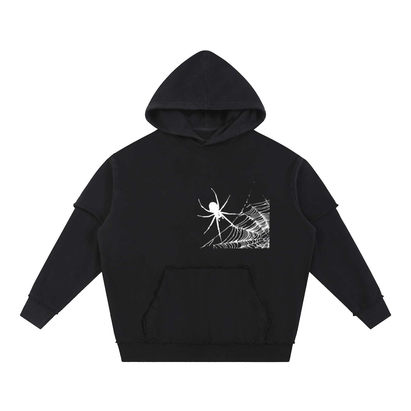 Snow Washed Raw Edge Double Layered Hoodie