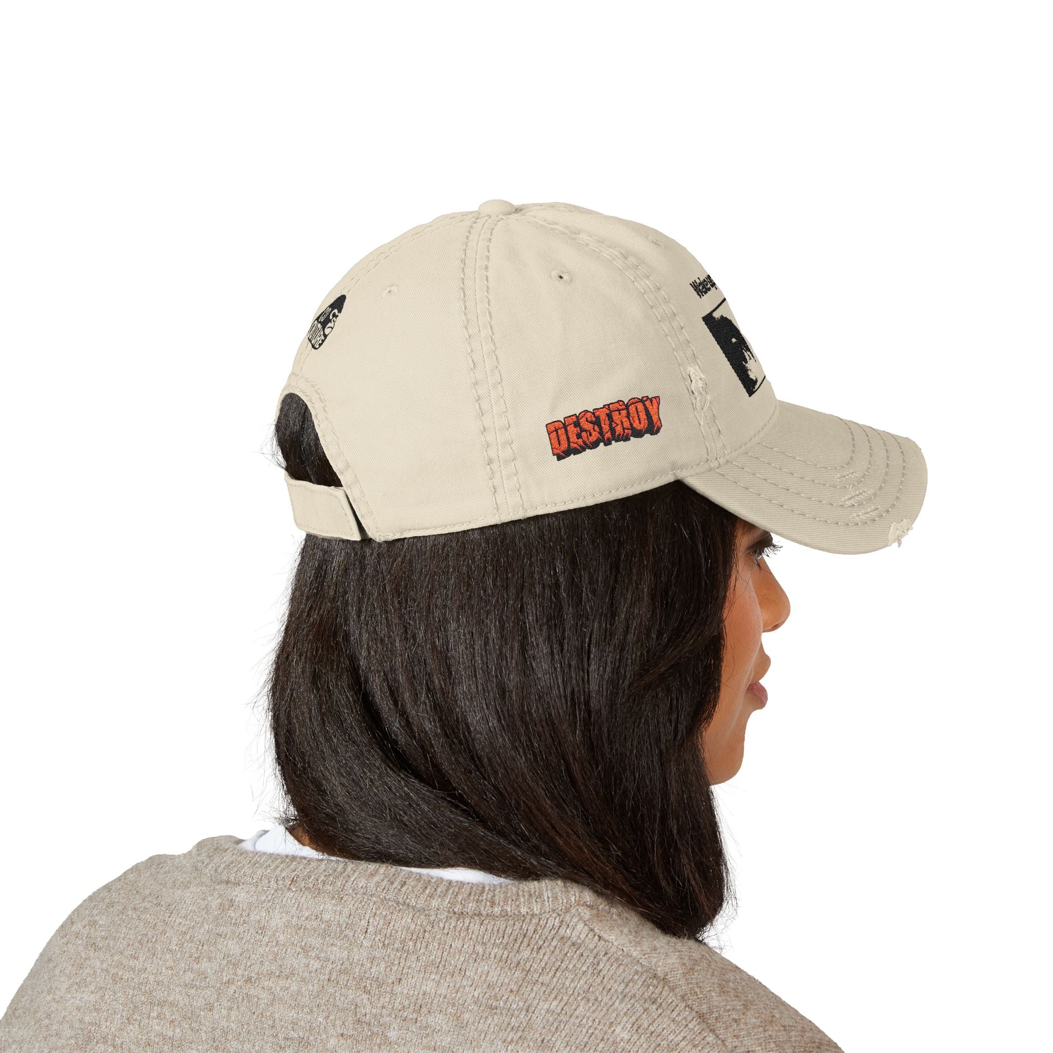 Distressed Embroidered Dad Hat — 'Wake up to reality' Eyes Cap