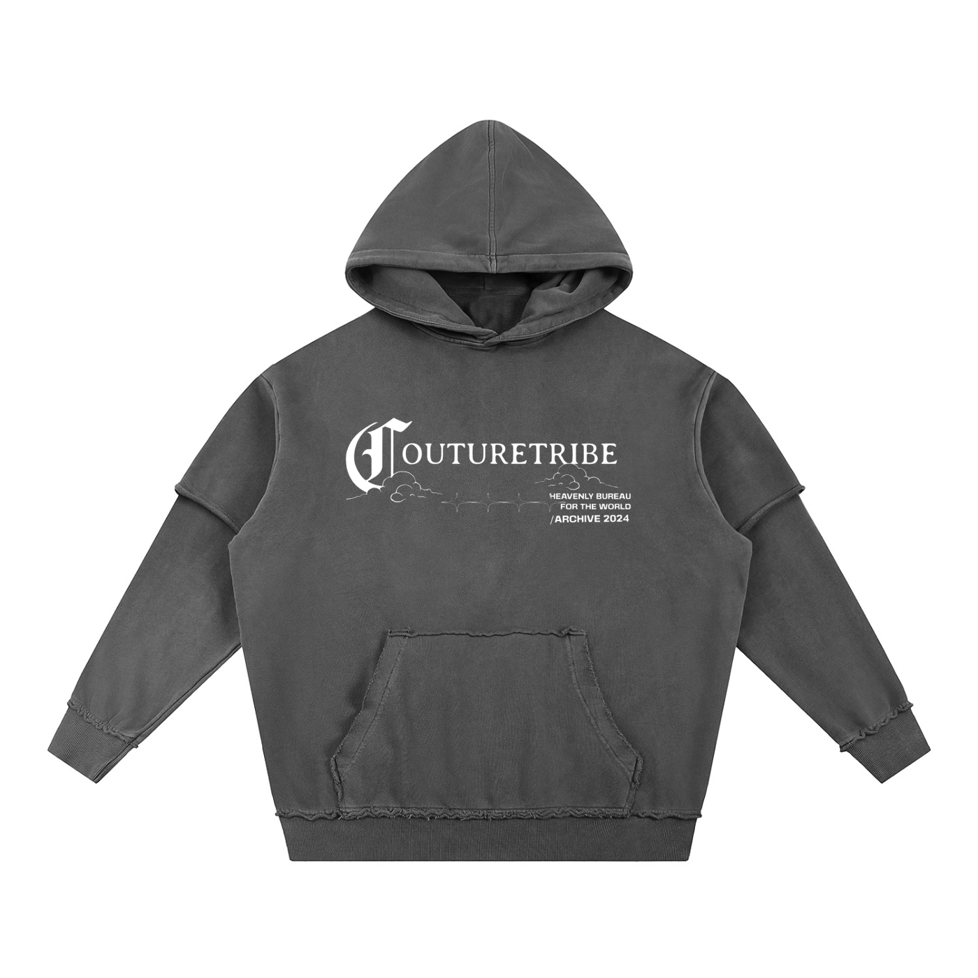 Snow Washed Raw Edge Double Layered Hoodie