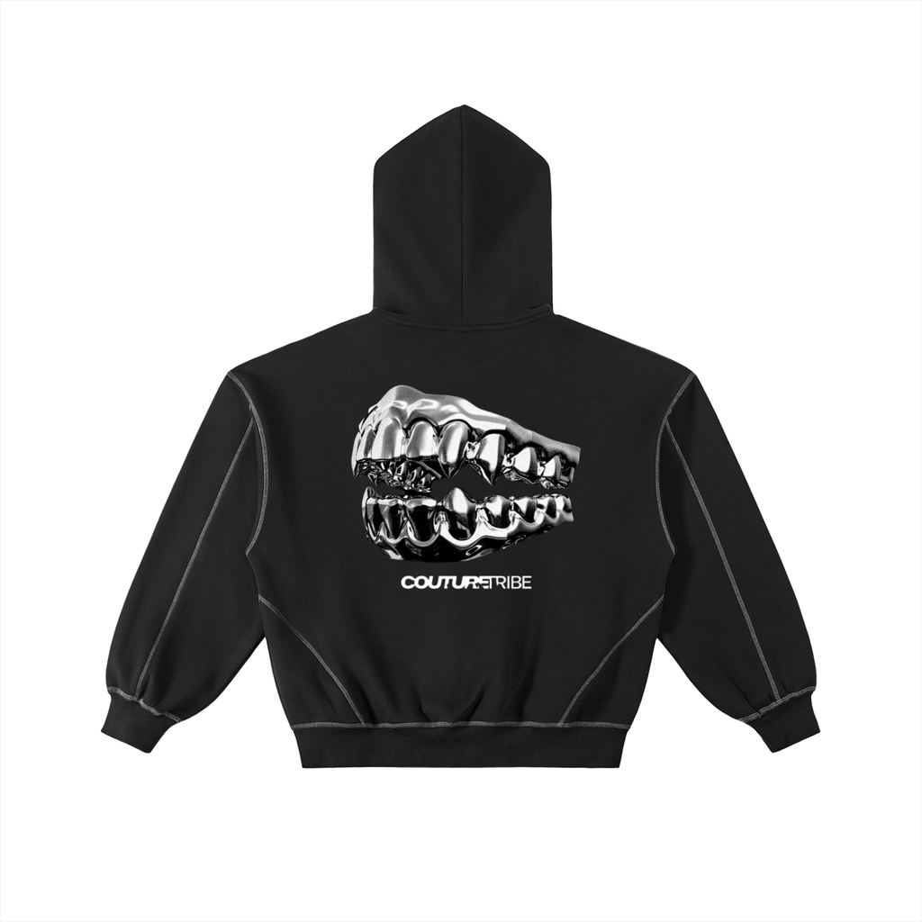 Contrast-Stitched Boxy Fleece Zip Hoodie