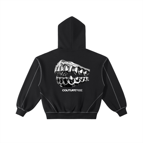 Contrast-Stitched Boxy Fleece Zip Hoodie